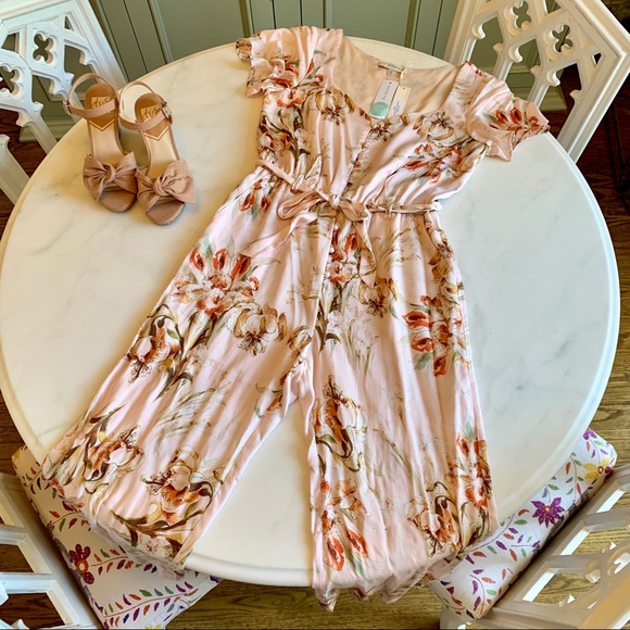Lavender Brown Pants - Lavender Brown Blush Floral Jumpsuit Sz S